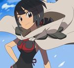  black_hair cape gradient gradient_background higana_(pokemon) mayapazoo pokemon pokemon_oras sky smile solo 