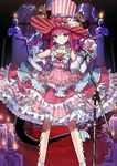  blue_eyes detached_sleeves earrings elizabeth_bathory_(fate) elizabeth_bathory_(fate)_(all) fate/extra fate/extra_ccc fate/grand_order fate_(series) gradient_hair hat jewelry long_hair microphone microphone_stand multicolored_hair official_art pointy_ears solo tail wada_aruko wrist_cuffs 