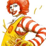  food french_fries lowres male_focus mcdonald's red_hair ronald_mcdonald simple_background smile solo striped unagi77 white_background 