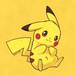  artist_name bad_id bad_pixiv_id brown_eyes gen_1_pokemon looking_at_viewer no_humans pikachu pokemon pokemon_(creature) simple_background sitting solo yellow_background zrae 