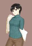  black_hair highres poco_(backboa) ribbed_sweater short_hair simple_background solo sweater turtleneck 