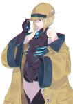 1girl android blonde_hair chromatic_aberration destiny_(game) e_draw_paint female hat personification short_hair simple_background solo white_background 
