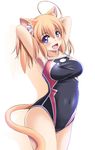  animal_ears blonde_hair cat_ears competition_swimsuit one-piece_swimsuit original pudding_(tonpuu) purple_eyes short_hair solo standing swimsuit tail tonpuu 