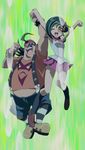  1girl black_hair female gradient gradient_background green_hair happy jumping mizuki_kotori_(yuu-gi-ou_zexal) screencap shoes smile striped_background yu-gi-oh! yuu-gi-ou_zexal 