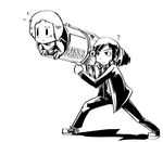  1girl artist_request bazooka character_request monochrome persona persona_3 weapon yamagishi_fuuka yuuki_makoto 