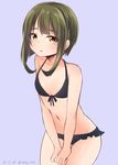  akky_(akimi1127) alternate_costume bikini bikini_skirt black_bikini bob_cut breasts front-tie_top green_hair highres kantai_collection looking_at_viewer navel short_hair short_hair_with_long_locks sidelocks simple_background sketch small_breasts solo swimsuit takanami_(kantai_collection) tears v_arms yellow_eyes 