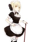  apron artoria_pendragon_(all) bad_id bad_twitter_id blonde_hair bow broom carnival_phantasm choker fate/stay_night fate_(series) frilled_choker frills hair_bow hair_bun hand_on_hip looking_at_viewer lpip maid maid_headdress saber_alter solo thighhighs wrist_cuffs yellow_eyes zettai_ryouiki 