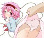  ass assisted_exposure blush eyeball hairband heart komeiji_satori natsu_no_koucha panties pink_eyes pink_hair short_hair simple_background solo_focus tears third_eye touhou underwear white_background 