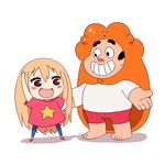  1boy 1girl artist_request barefoot black_hair blonde_hair character_request chibi crossover doma_umaru himouto!_umaru-chan open_mouth simple_background steven_quartz_universe steven_universe 