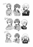  :o bob_cut erica_hartmann expressions gertrud_barkhorn greyscale hair_ribbon highres kodamari long_hair long_sleeves military military_uniform minna-dietlinde_wilcke monochrome multiple_girls ribbon short_hair simple_background smile strike_witches twintails uniform upper_body v-shaped_eyebrows white_background world_witches_series 