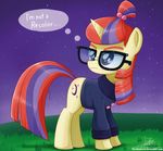  2015 clothing cutie_mark english_text equine eyewear female friendship_is_magic glasses grass horn lie mammal moondancer_(mlp) my_little_pony night outside purple_eyes solo standing star sweater text the-butcher-x unicorn 