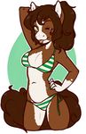  2015 bikini brown_fur brown_hair clothing crossgender equine female fur green_eyes hair horse mammal modjo nail_polish navel one_eye_closed solo standing swimsuit three-quarter_portrait tongue tongue_out white_markings wink zyira 