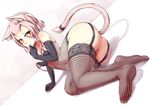  animal_ears arm_support ass black_gloves blush cat_ears cat_tail dutch_angle elbow_gloves final_fantasy final_fantasy_xiv finger_to_mouth garter_straps gloves heterochromia lingerie looking_at_viewer lying miqo'te on_side packge pink_eyes pink_hair short_hair solo strap_slip tail thighhighs underwear yellow_eyes 