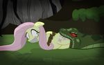  2015 bdsm bondage bound cutie_mark equine female fluttershy_(mlp) friendship_is_magic gag hair mammal my_little_pony pegasus pink_hair radiantrealm red_eyes reptile scalie scared slit_pupils snake tape tears vore wings 