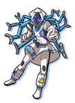  crossover dress formal helmet ikamusume kamen_rider kamen_rider_fourze kamen_rider_fourze_(series) mask mechanical_arm parody shinryaku!_ikamusume suit sukekiyo56 white_dress white_suit 