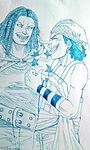  2boys belt family father_and_son hairlocs monochrome multiple_boys one_piece usopp yasopp 