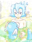  bath bathing blue_eyes blue_hair convenient_censoring dratini folded_ponytail gen_1_pokemon ibuki_(pokemon) long_hair mo-mo nude pokemon pokemon_(creature) pokemon_(game) pokemon_gsc smile tegaki water 