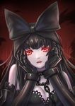  black_bow black_hair bow breasts chain choker claws gothic_lolita hair_bow kaizeru kantai_collection large_breasts lolita_fashion long_hair looking_at_viewer parted_lips red_eyes seaplane_tender_hime shinkaisei-kan solo upper_body yandere_trance 