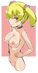  1girl blonde_hair breasts chicago-x collar digimon digimon_xros_wars female looking_at_viewer nipples nude pussy simple_background smile solo suzaki_airu twintails 