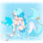  bikini_top blue blue_bikini_top blue_hair blue_nails bracelet earrings fan folding_fan full_body hair_ornament honcha jewelry long_hair mermaid monster_girl nail_polish necklace otoca_d'or solo star star_hair_ornament tear_(otoca_d'or) tears underwater white_background yellow_eyes 