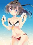  akizuki_(kantai_collection) highres imu_sanjo kantai_collection looking_at_viewer ponytail solo swimsuit 