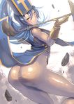  aqua_hair ass bodysuit dragon_quest dragon_quest_iii kazo looking_at_viewer parted_lips priest_(dq3) solo thighs yellow_eyes 