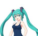  aqua_eyes aqua_hair hatsune_miku highres hy_(zhyaai) long_hair looking_at_viewer one-piece_swimsuit open_mouth school_swimsuit simple_background solo swimsuit twintails upper_body vocaloid white_background 