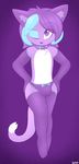  2015 anthro blue_hair bulge cat chest_tuft clothing collar elbow_gloves feline frilly front_view fur girly gloves hair hands_on_hips kaitty lamiaaaa legwear lingerie looking_at_viewer male mammal multicolored_fur multicolored_hair one_eye_closed panties purple_eyes purple_fur purple_hair smile solo stockings toony tuft two_tone_fur two_tone_hair underwear white_fur wink young 