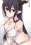  bikini black_hair breasts cole danua draph granblue_fantasy hair_between_eyes horn_ornament horns jewelry large_breasts long_hair pointy_ears red_eyes solo swimsuit 