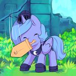  2015 animated armor blue_hair cute cutie_mark ende equine eyes_closed female feral friendship_is_magic hair helmet horn mammal melee_weapon mouth_hold my_little_pony outside princess_luna_(mlp) solo stomping sword weapon winged_unicorn wings 