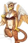  avian beak breasts clothed clothing female fuckie gryphon pussy skimpy solo undressing wings 