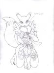  &lt;3 age_difference anthro big_breasts boxice breasts canine cub diaper digimon dog duo female fox fur hair hug larger_female male male/female mammal monochrome older_female one_eye_closed renamon simple_background size_difference smaller_male smile text tongue wagging wink young younger_male 