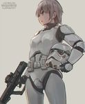  armor brown_hair carrying_under_arm chromatic_aberration clone_trooper cowboy_shot energy_gun galactic_empire gun headwear_removed helmet helmet_removed holding holding_gun holding_weapon hybrid logo profile redesign science_fiction short_hair simple_background solo star_wars stormtrooper trigger_discipline very_short_hair weapon xiao_qiang_(overseas) 