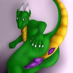  anthro anus bartucthebloody butt dragon ear_piercing horn looking_at_viewer male nude penis piercing precum presenting presenting_hindquarters reptile scalie simple_background smile solo 