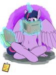  2015 anthro anthrofied areola book breasts equine female friendship_is_magic glowing hair horn levitation magic mammal multicolored_hair my_little_pony nipples nude pubes purple_eyes reading sitting solo the-minuscule-task twilight_sparkle_(mlp) winged_unicorn wings 