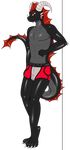  4_fingers anthro black_skin boxers_(clothing) clothing daniruu dragon grey_skin horn male scalie shiny spikes underwear 