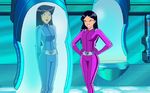  2girls artist_request belt black_hair bodysuit britney_(totally_spies) dark_hair heart laboratory long_hair mandy_(totally_spies) multiple_girls open_mouth purple_eyes smile teeth totally_spies 