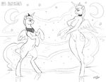  2015 anthro anthrofied breasts crown cutie_mark duo equine female feral friendship_is_magic horn kevinsano mammal monochrome moon my_little_pony necklace night nipples nude princess_luna_(mlp) standing star winged_unicorn wings 