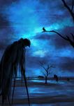  blue creature crow horror_(theme) kanjou_jouki mad_max mad_max:_fury_road monochrome night no_humans scenery silhouette stilts tree 