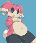  anthro audino blush bulge chubby clothed clothing half-dressed looking_at_viewer male navel nintendo pok&eacute;mon shorts solo standing topless video_games yatosuke 