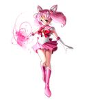  bishoujo_senshi_sailor_moon boots bow brooch chibi_usa choker dalzzam dated double_bun elbow_gloves energy full_body gloves hair_ornament hairpin highres jewelry knee_boots magical_girl pink_choker pink_footwear pink_hair pink_sailor_collar pink_skirt pleated_skirt red_bow red_eyes sailor_chibi_moon sailor_collar sailor_senshi_uniform serious short_hair signature skirt solo standing tiara transparent_background twintails white_gloves 