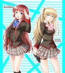  a-chan_senpai blonde_hair blue_eyes brown_hair green_eyes gun little_busters! long_hair misumi_kouji multiple_girls school_uniform tokido_saya twintails weapon 