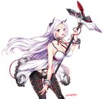  artist_name bad_id bad_pixiv_id between_breasts breasts cleavage closers highres huge_breasts levia_(closers) long_hair ofuda open_mouth pointy_ears purple_eyes solo songmil staff white_background white_hair 