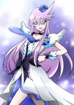  black_bow blue_eyes blue_flower blue_gloves blue_rose bow choker cure_moonlight dress elbow_gloves flower frills gloves hair_flower hair_ornament hand_on_hip heartcatch_precure! long_hair pose precure purple purple_background purple_hair rose sidelocks single_elbow_glove smile solo tsukikage_oyama tsukikage_yuri wrist_cuffs 