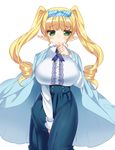  amamiya_mizuki blonde_hair blush breasts elf green_eyes huge_breasts original pointy_ears solo thumb_sucking twintails 