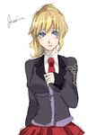  blonde_hair blue_eyes character_name necktie ponytail sketch skirt sofy solo umineko_no_naku_koro_ni ushiromiya_jessica 