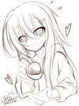  blush dated heart highres lethe-shion long_hair looking_at_viewer monochrome open_mouth original simple_background sketch solo white_background 