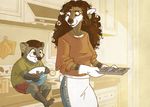  apron brown_fur cheap_thrills clothing cookie curly_hair diane_volta erik_volta food fur gloves grey_fur hair kitchen sitting skurvy standing tongue tongue_out webcomic 