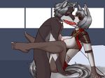  1boy 1girl artist_request copyright_request french_kissing furry grey_hair kiss short_hair tongue tounge wolf 