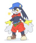  anthro cat clothed clothing cub cuddlehooves diaper feline happy hi_res hybrid klonoa klonoa_(series) lagomorph male mammal rabbit simple_background smile solo topless video_games white_background young 
